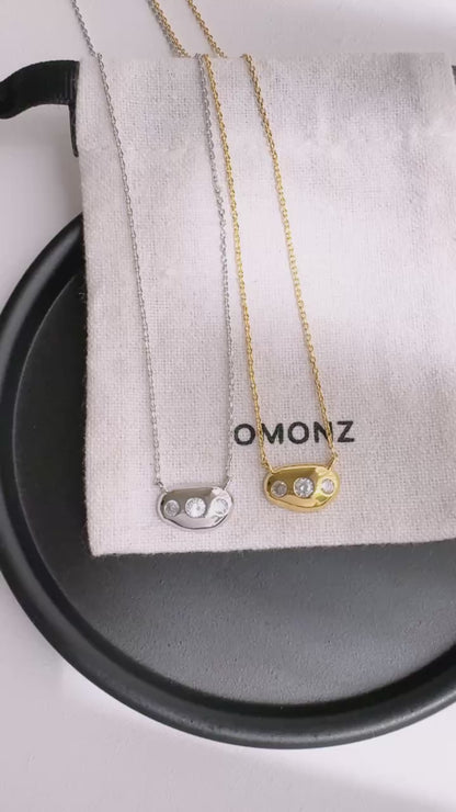Bean 3 Cubic Zirconia Stud Necklace