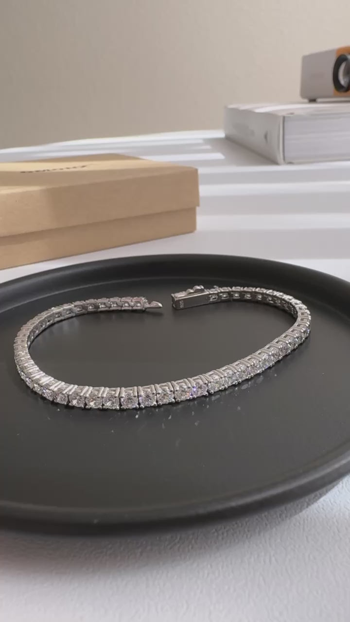 Tennis Solid 925 Silver 24K White Gold Bracelet