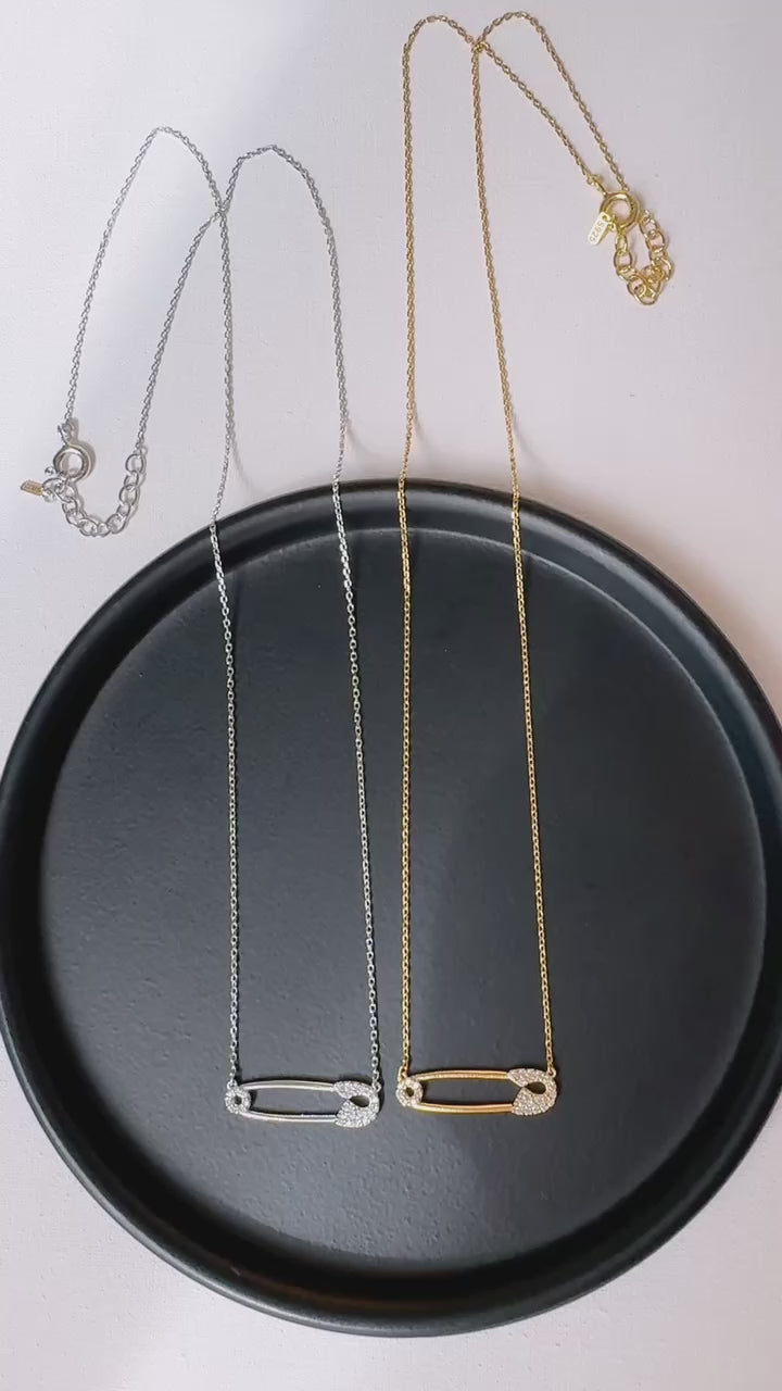 Safety Pin Solid 925 Silver Pendant Necklace