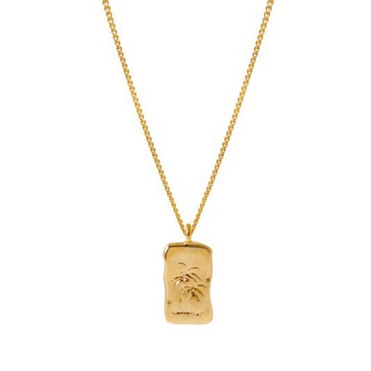 Rectangle Palm Tree Engraved Pendant Necklace