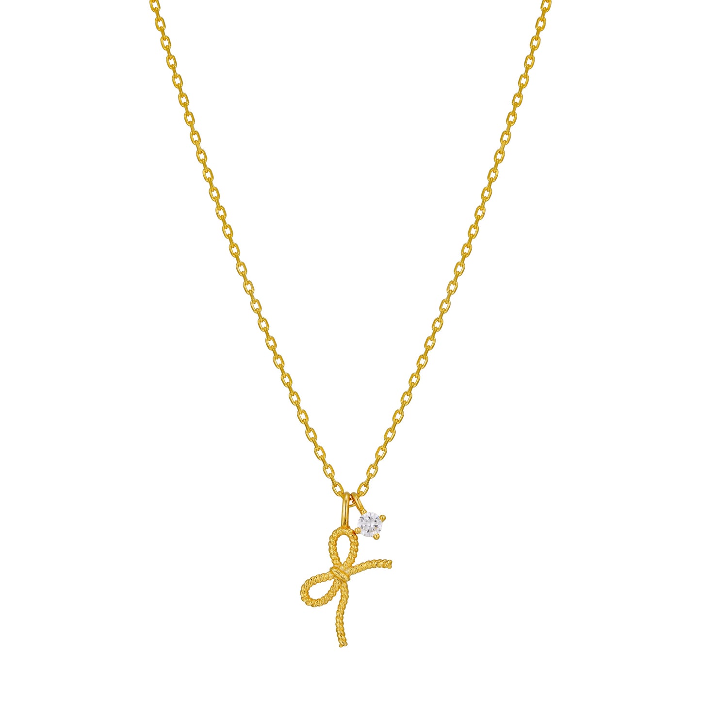 Twisted Rope Ribbon with CZ Charm Necklace