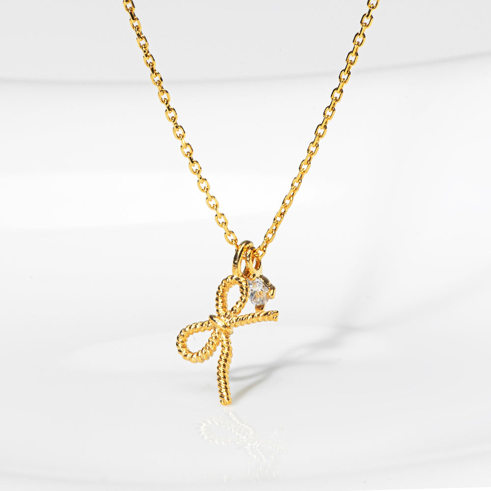 Twisted Rope Ribbon with CZ Charm Necklace