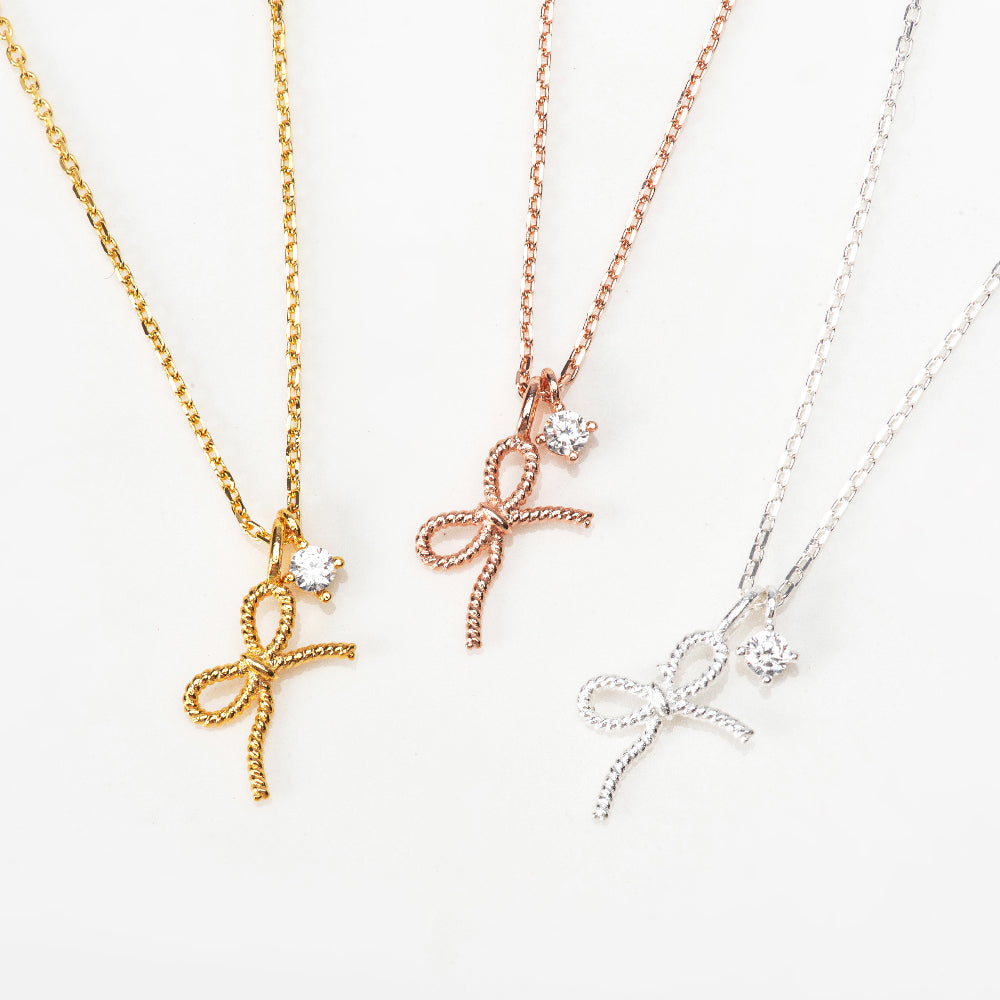 Twisted Rope Ribbon with CZ Charm Necklace