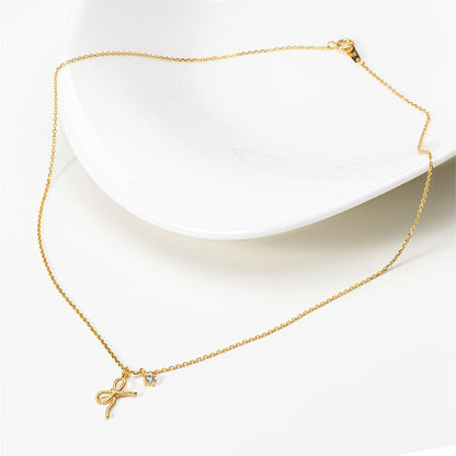 Twisted Rope Ribbon with CZ Charm Necklace