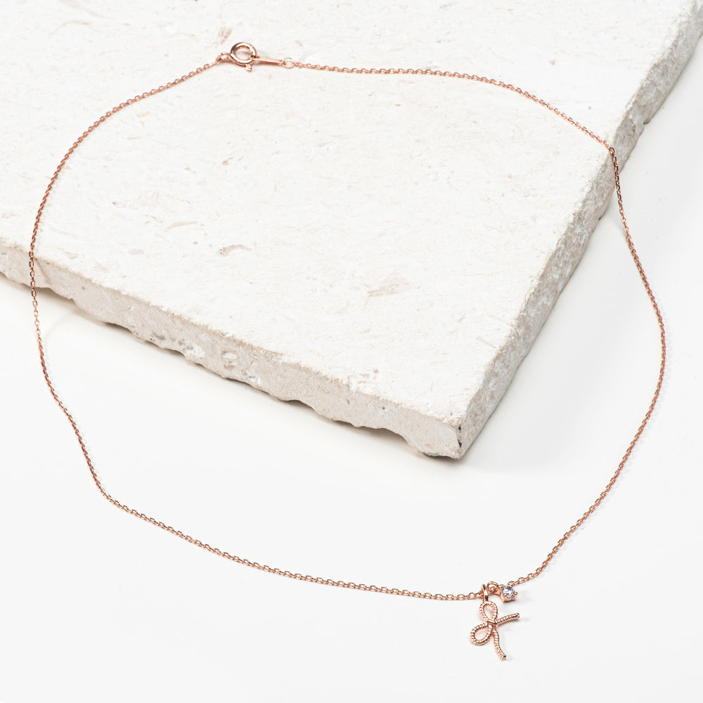Twisted Rope Ribbon with CZ Charm Necklace