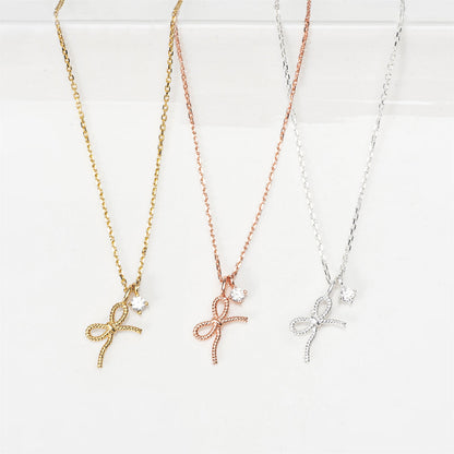 Twisted Rope Ribbon with CZ Charm Necklace
