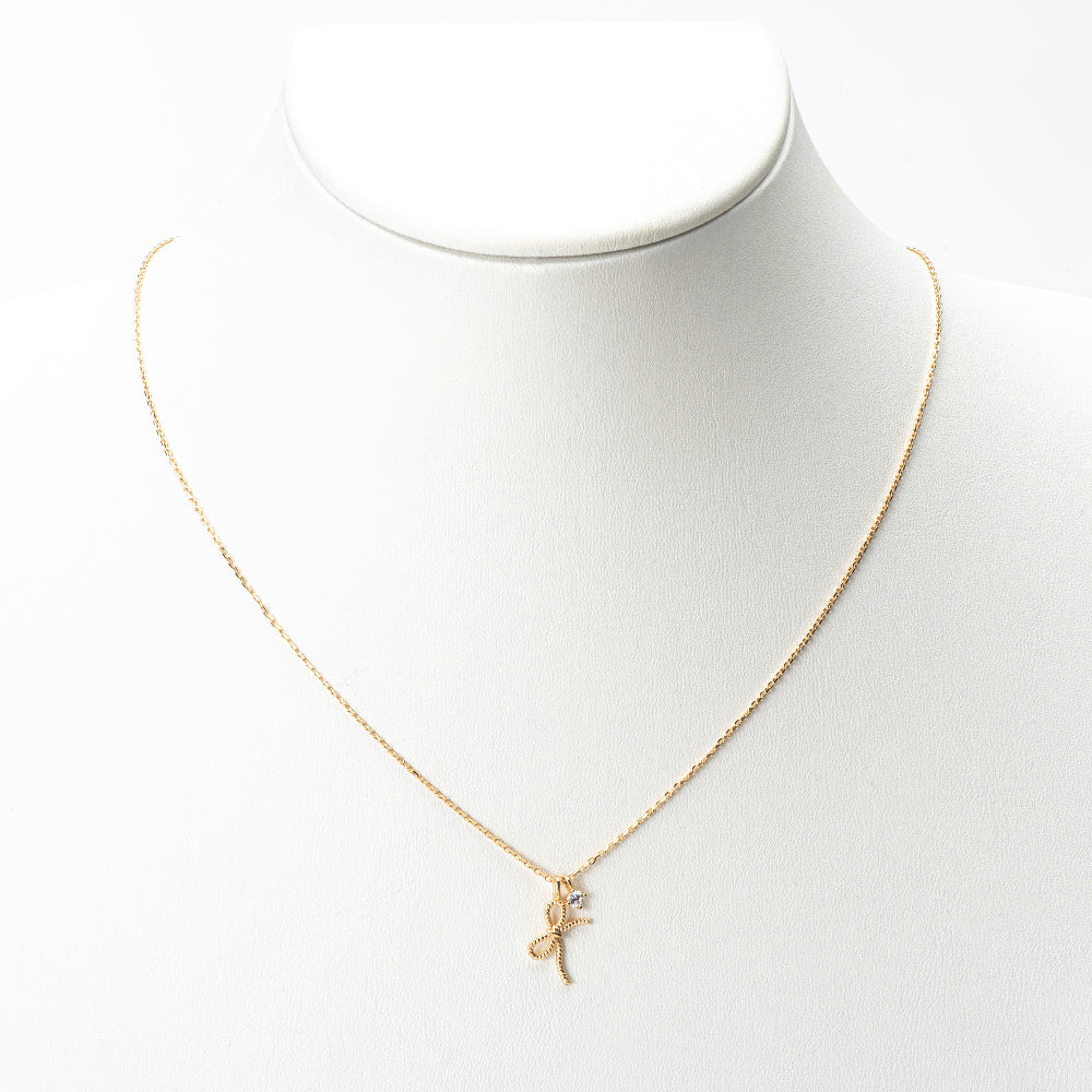Twisted Rope Ribbon with CZ Charm Necklace