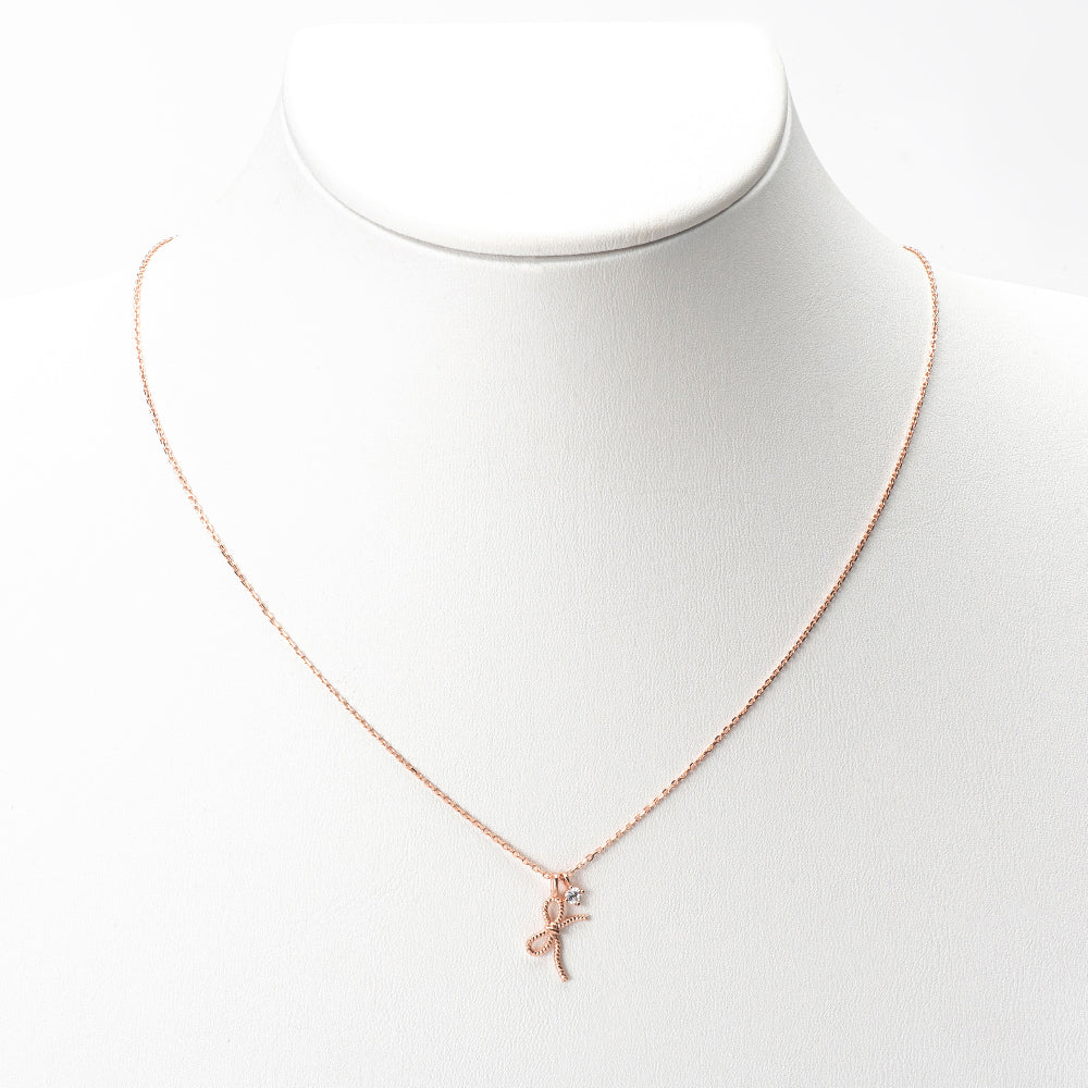 Twisted Rope Ribbon with CZ Charm Necklace