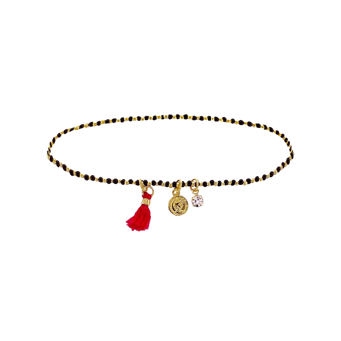 Seed Beaded Bracelet Tassel Tiny Coin Crystal Charm