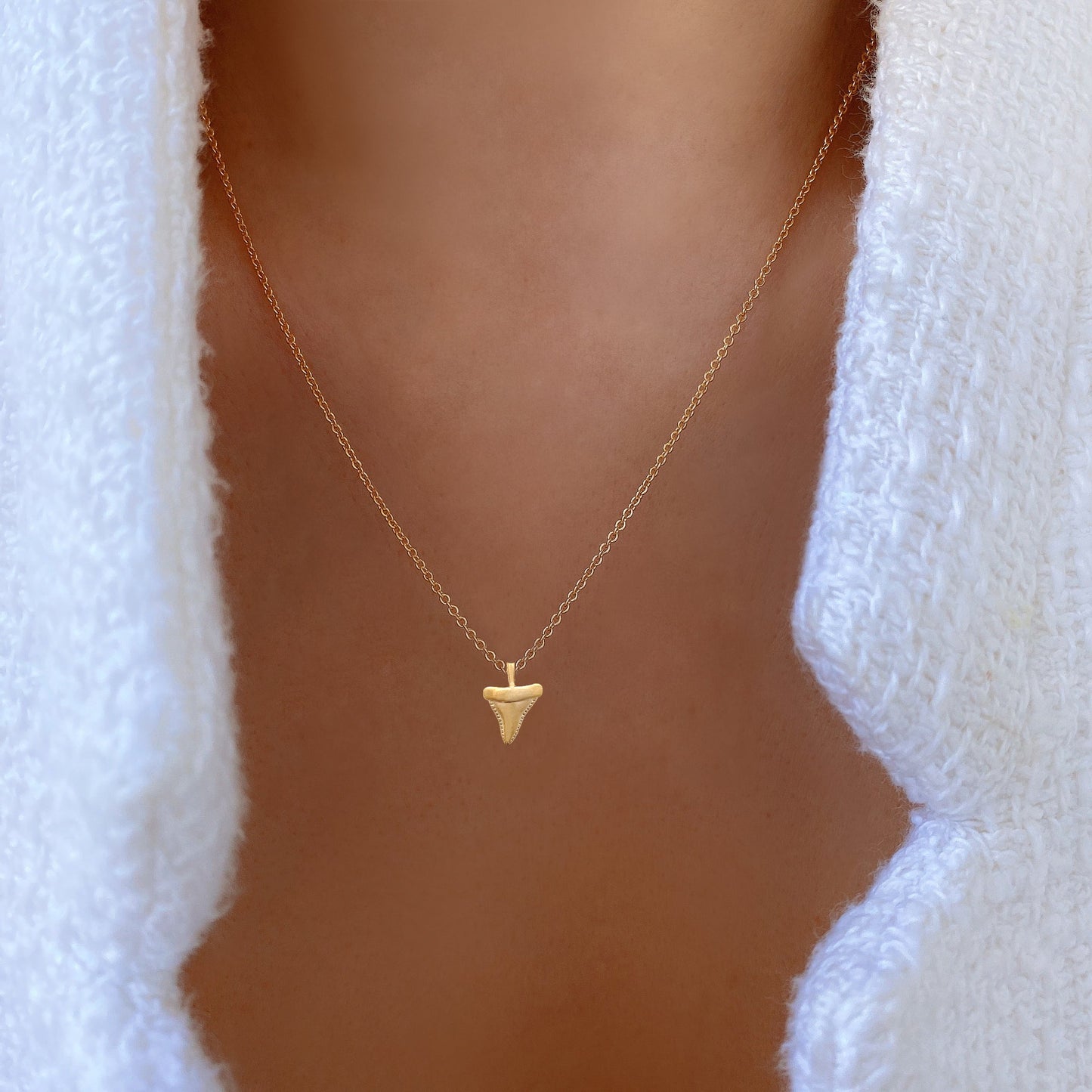 Shark Tooth Shape Pendant Necklace 18K Gold Dipped