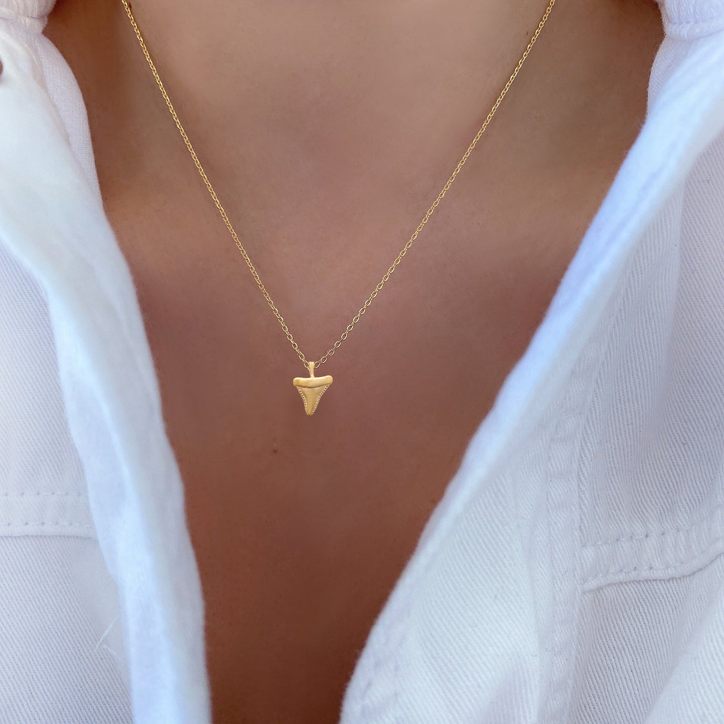 Shark Tooth Shape Pendant Necklace 18K Gold Dipped
