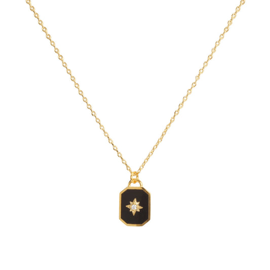 Square enamel black Pendant 925 Necklace