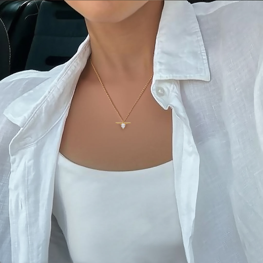 T Bar Cubic Zirconia Stud Necklace