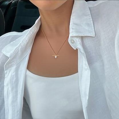 T Bar Cubic Zirconia Stud Necklace