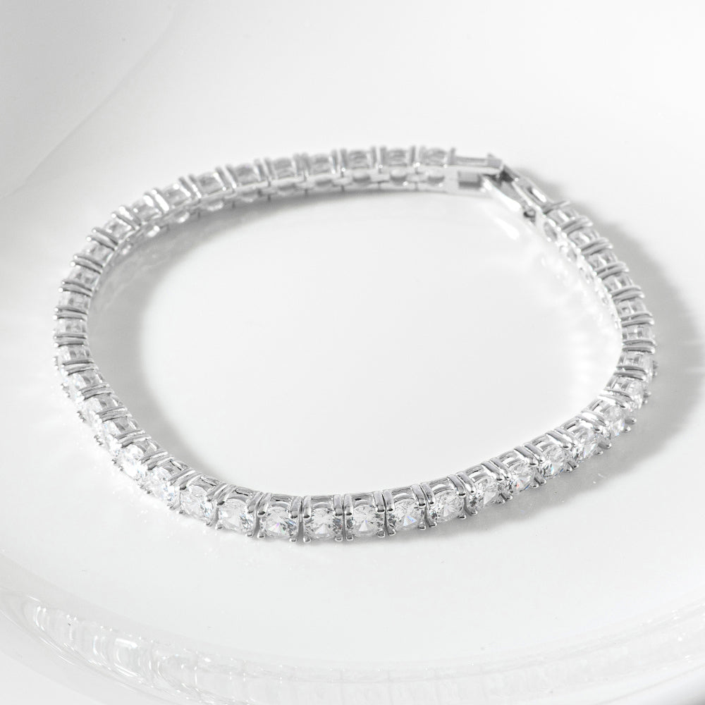 Tennis Cubic Zirconia Chain 925 Silver Bracelet