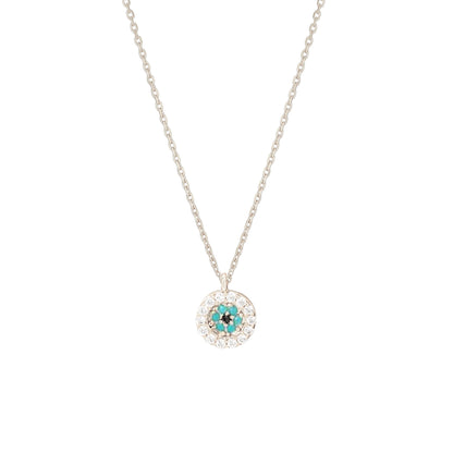 Mini Evil Eye Turquoise CZ Stone Tiny Disc Necklace