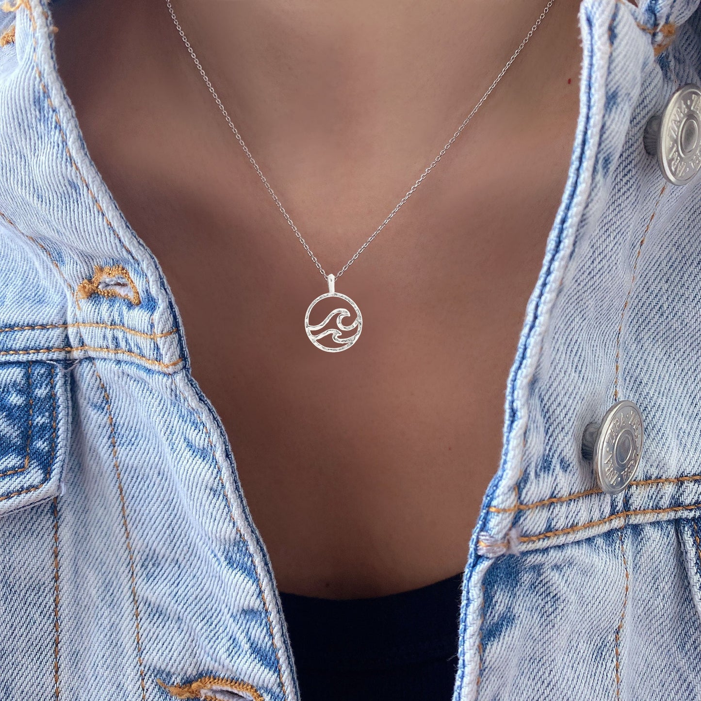 Ocean Wave Hollow Disc Coin Necklace