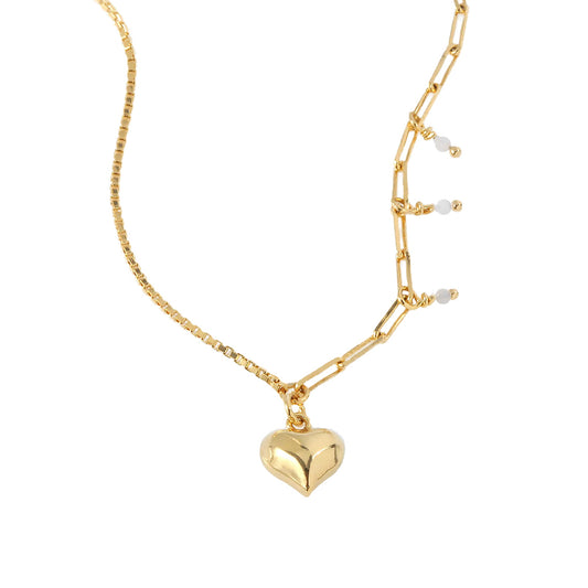 Half Box Chain Half Paperclip Chain Bold Heart Pendant Necklace