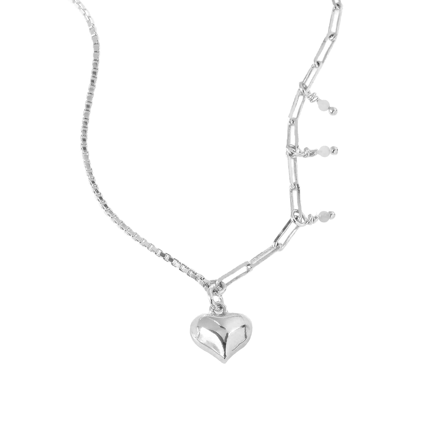 Half Box Chain Half Paperclip Chain Bold Heart Pendant Necklace