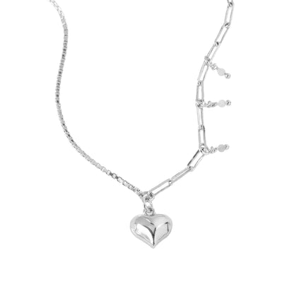 Half Box Chain Half Paperclip Chain Bold Heart Pendant Necklace